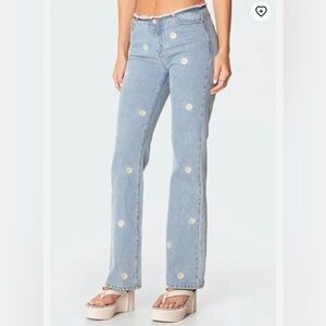 Edikted Jeans Women’s Daisy Floral Light Wash Y2K Wide Leg Size Small 90’s Club